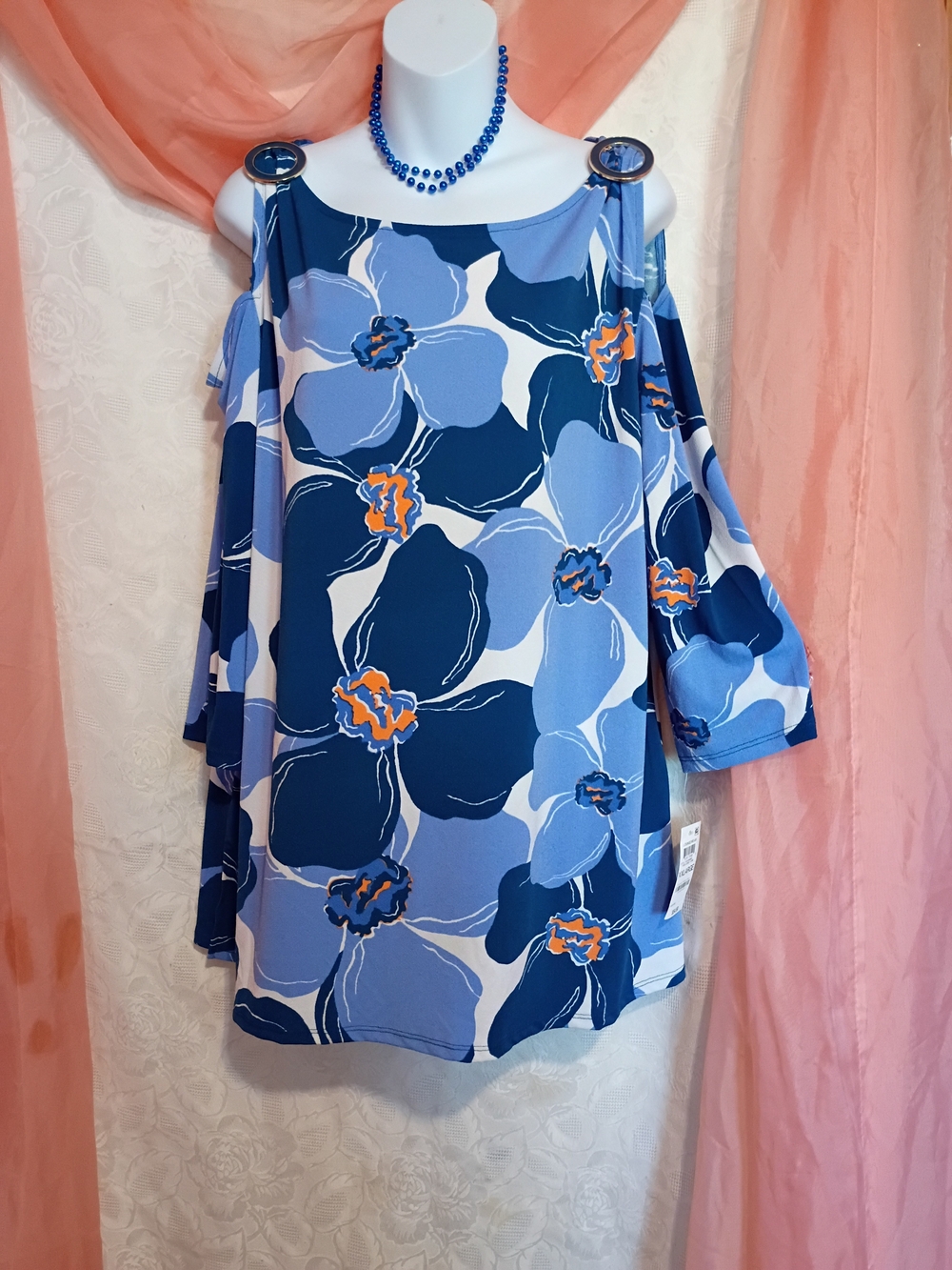 🛍️ BUNDLE ONLY🛍️JM Collection Blue Floral Cold-Shoulder Blouse